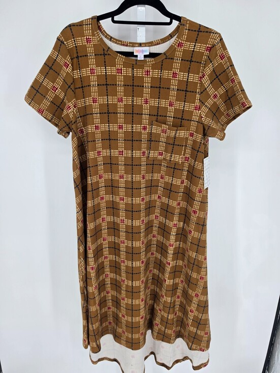 LuLaRoe Dresses & Skirts - Lularoe Womens Sz L Carly Dress Brown Plaid Print NEW